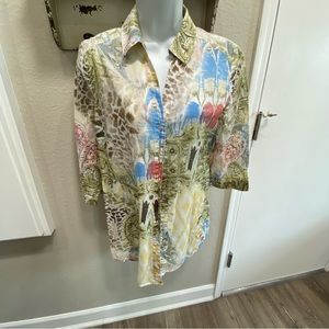 Chico’s Multi Color Light Weight V Neck Button Shirt